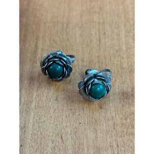 Vintage Estate Screw Back Silver Tone Floral Flower Earrings - Unique!